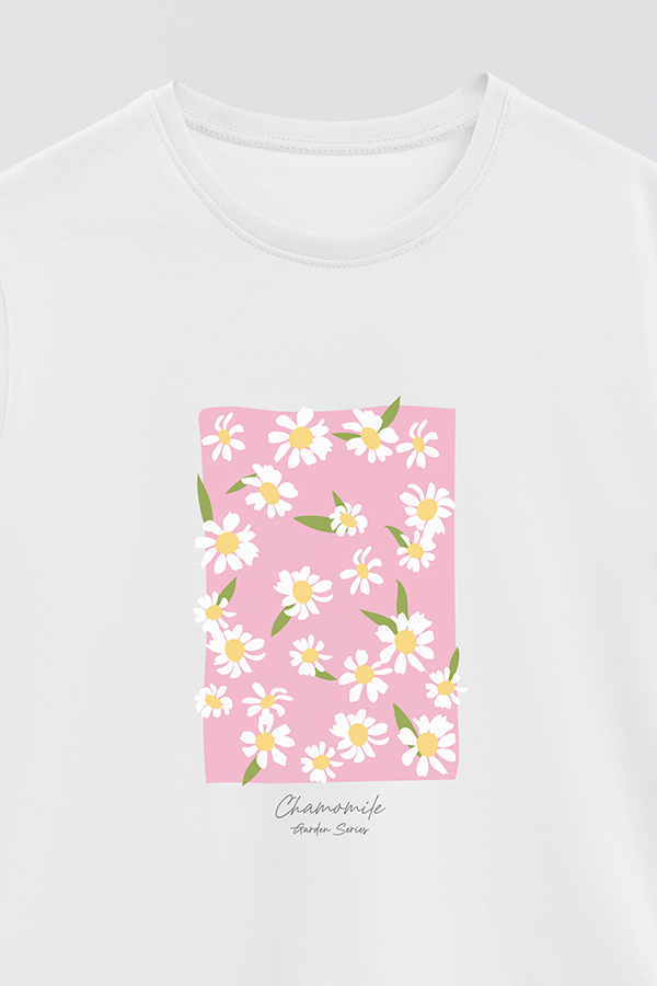 REMERA BASICA ESTAMPADA GARDEN CHAMOMILE PINK