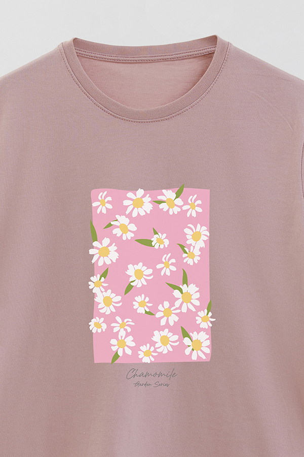 REMERA BASICA ESTAMPADA GARDEN CHAMOMILE PINK