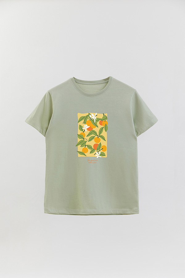 REMERA BASICA ESTAMPADA FRUITS TANGERINE