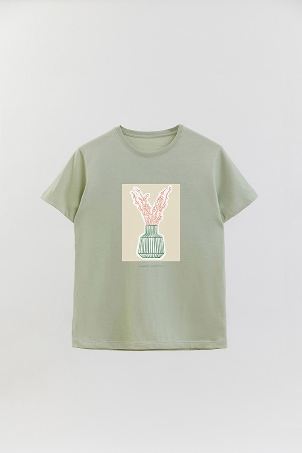 REMERA BASICA ESTAMPADA BOTANICAL GREEN