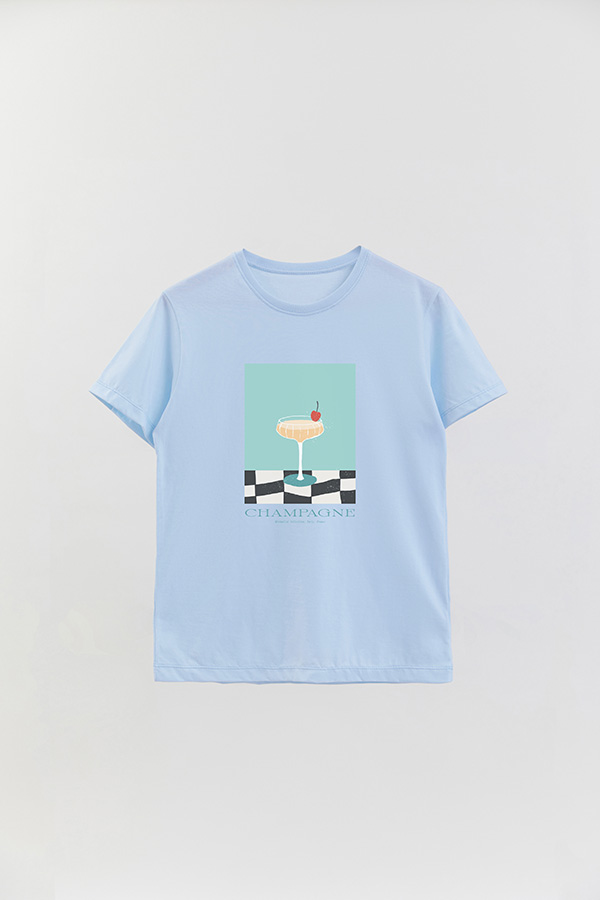 REMERA BASICA ESTAMPADA DRINK CHAMPAGNE