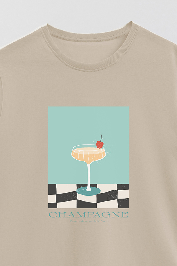 REMERA BASICA ESTAMPADA DRINK CHAMPAGNE