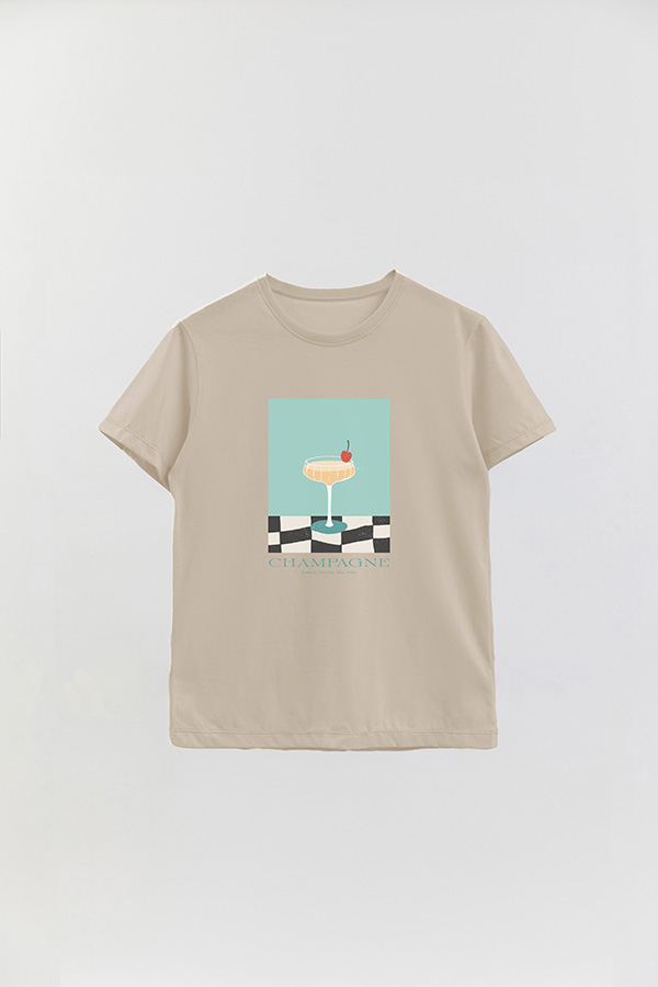 REMERA BASICA ESTAMPADA DRINK CHAMPAGNE
