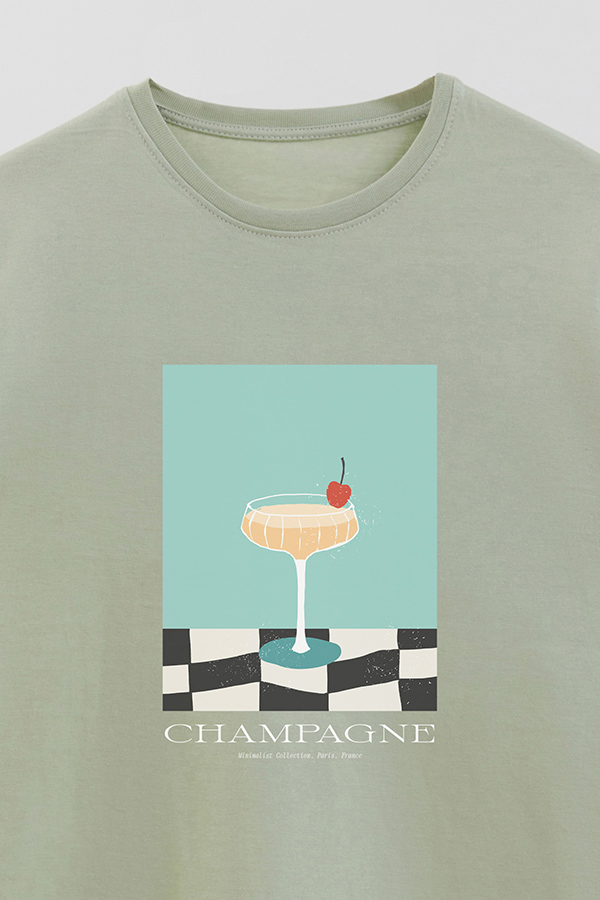 REMERA BASICA ESTAMPADA DRINK CHAMPAGNE