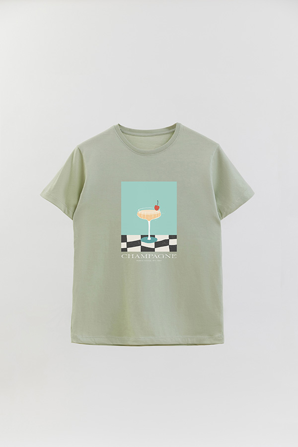 REMERA BASICA ESTAMPADA DRINK CHAMPAGNE