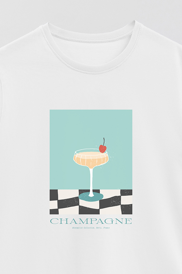 REMERA BASICA ESTAMPADA DRINK CHAMPAGNE