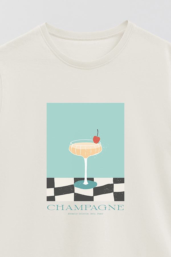 REMERA BASICA ESTAMPADA DRINK CHAMPAGNE