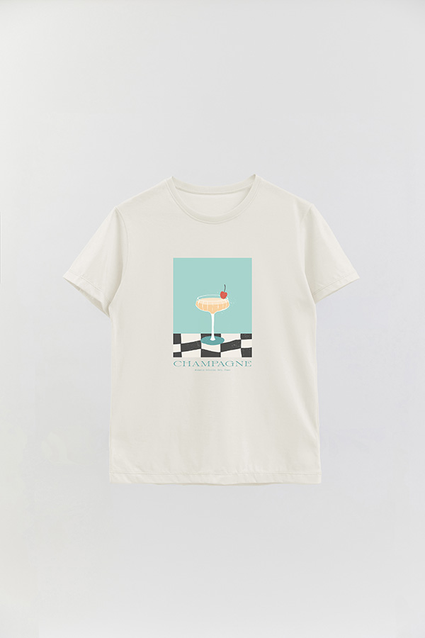 REMERA BASICA ESTAMPADA DRINK CHAMPAGNE