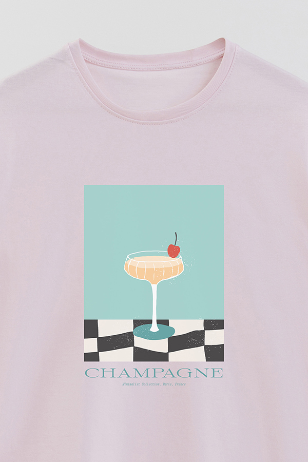 REMERA BASICA ESTAMPADA DRINK CHAMPAGNE