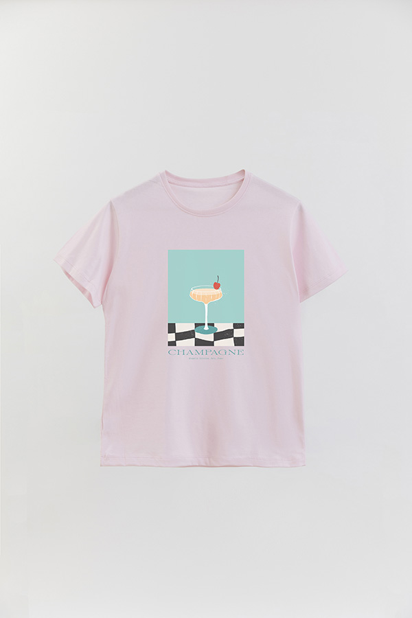 REMERA BASICA ESTAMPADA DRINK CHAMPAGNE