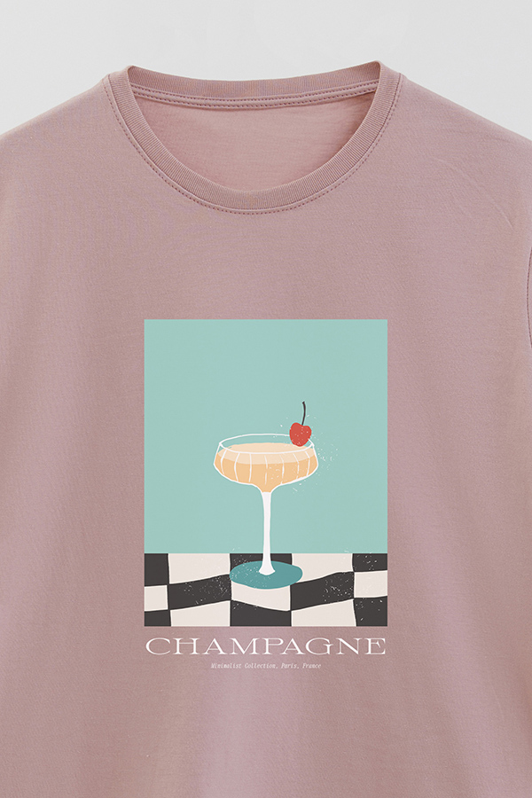 REMERA BASICA ESTAMPADA DRINK CHAMPAGNE