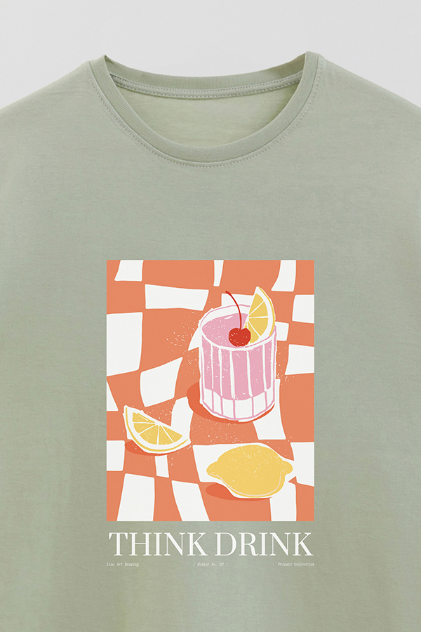 REMERA BASICA ESTAMPADA FOOD THINK DRINK