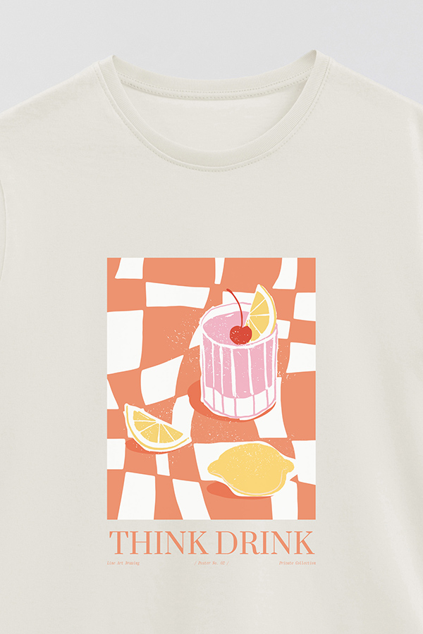 REMERA BASICA ESTAMPADA FOOD THINK DRINK