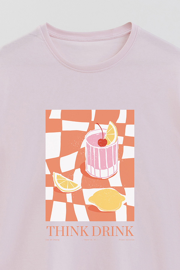 REMERA BASICA ESTAMPADA FOOD THINK DRINK