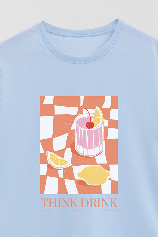 REMERA BASICA ESTAMPADA FOOD THINK DRINK