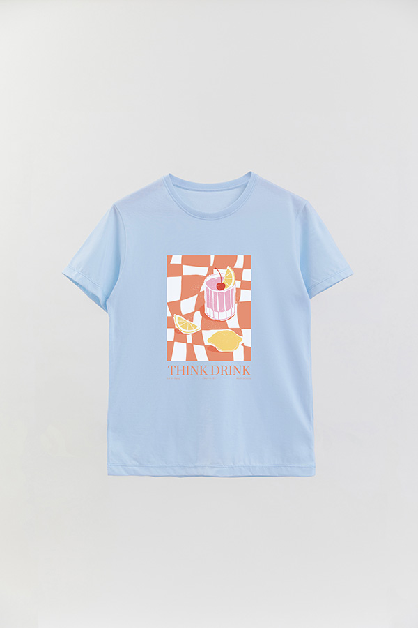 REMERA BASICA ESTAMPADA FOOD THINK DRINK