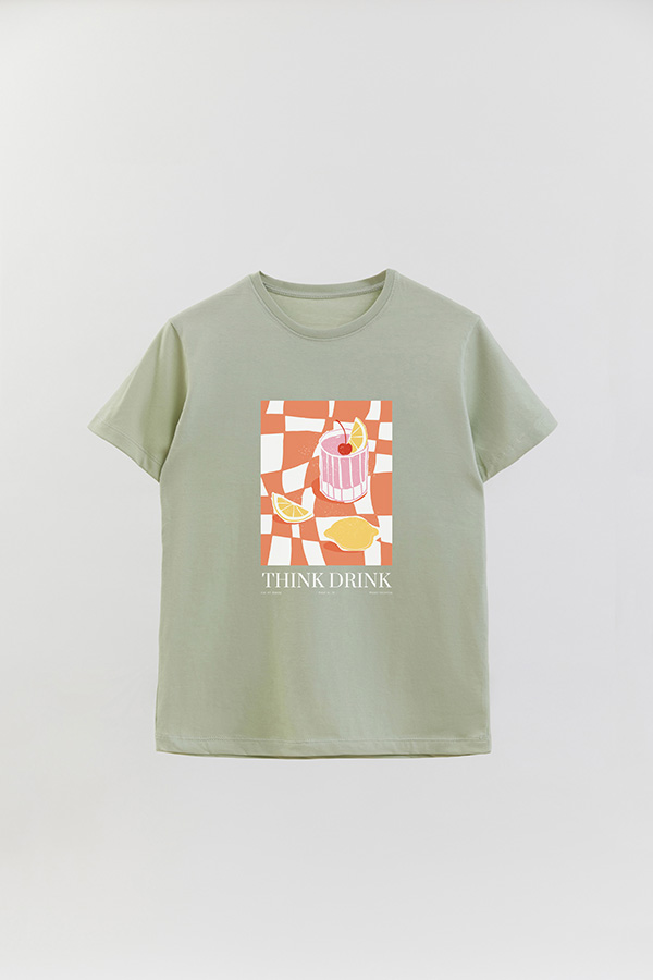 REMERA BASICA ESTAMPADA FOOD THINK DRINK