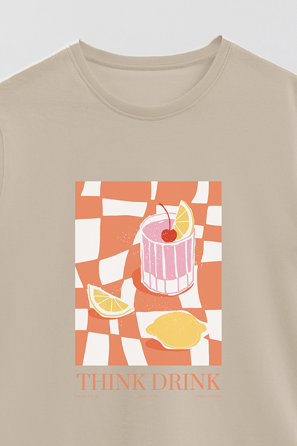 REMERA BASICA ESTAMPADA FOOD THINK DRINK