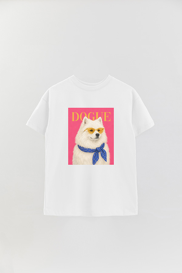 REMERA OVER ESTAMPADA DOGUE SUNSHINE SAMOYED