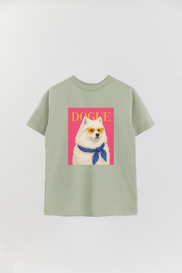 REMERA OVER ESTAMPADA DOGUE SUNSHINE SAMOYED