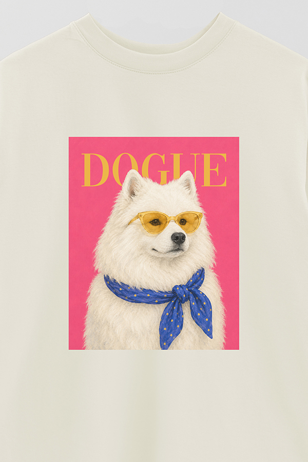REMERA OVER ESTAMPADA DOGUE SUNSHINE SAMOYED