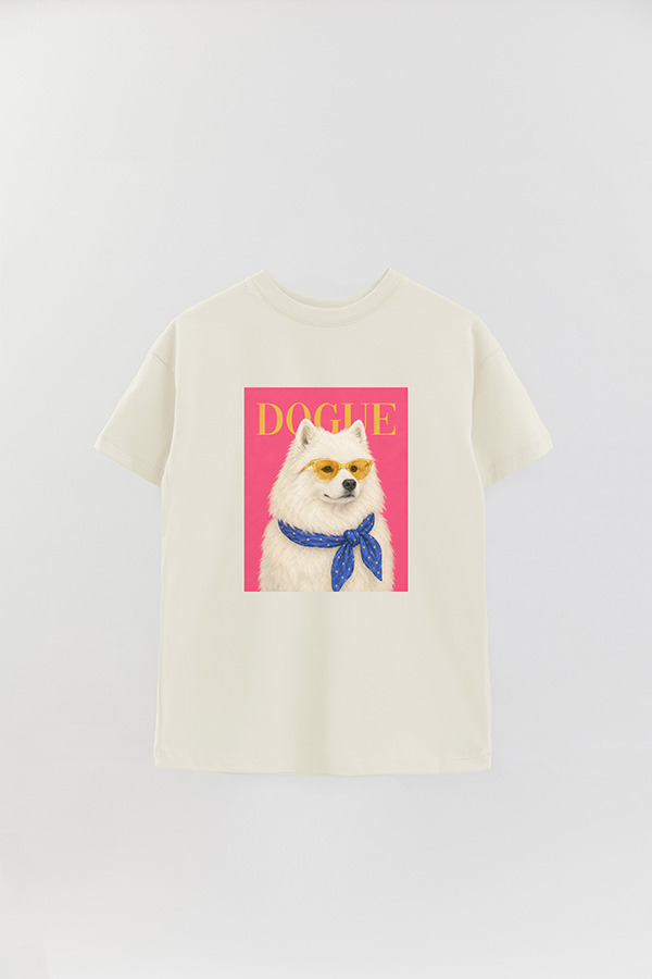 REMERA OVER ESTAMPADA DOGUE SUNSHINE SAMOYED