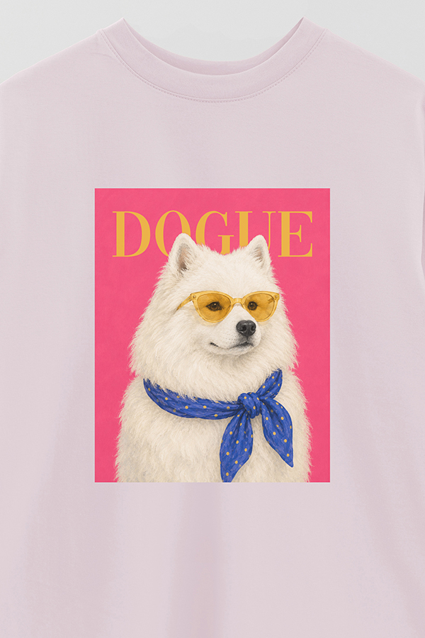 REMERA OVER ESTAMPADA DOGUE SUNSHINE SAMOYED