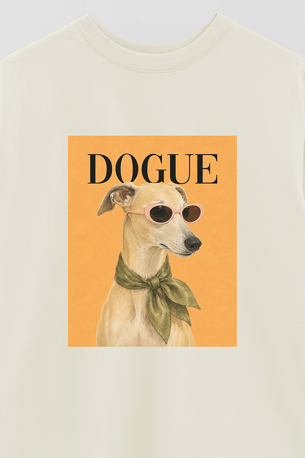 REMERA OVER ESTAMPADA DOGUE MINIMAL WHIPPET PORTRAIT