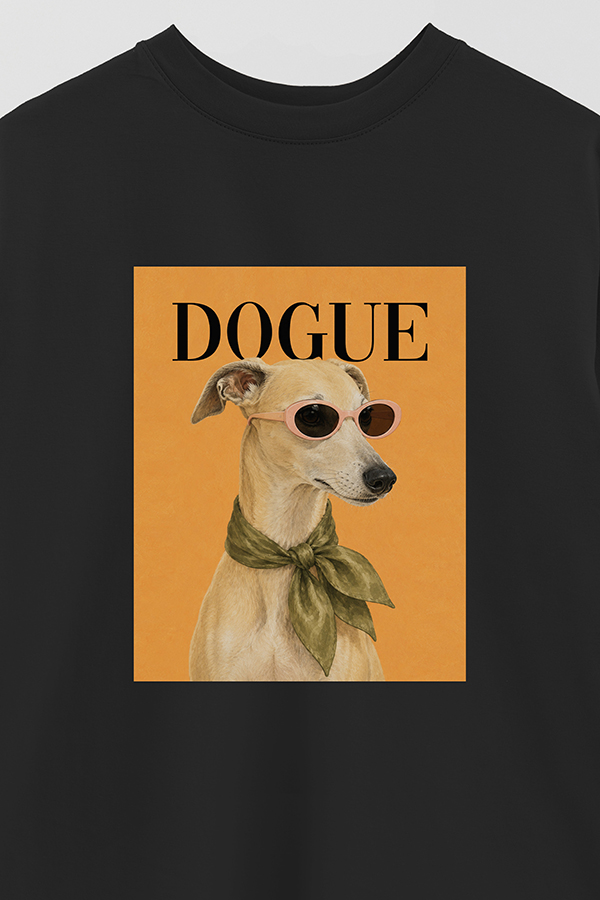 REMERA OVER ESTAMPADA DOGUE MINIMAL WHIPPET PORTRAIT