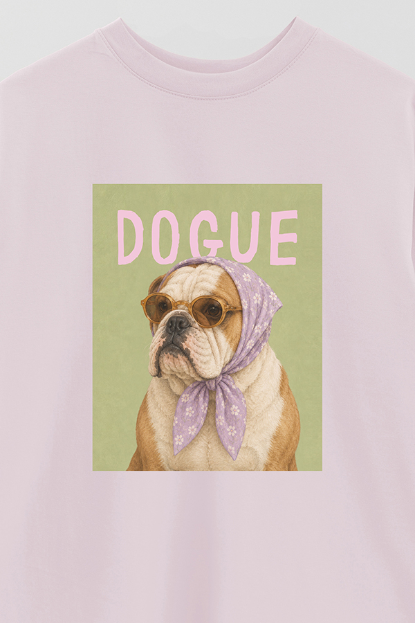 REMERA OVER ESTAMPADA DOGUE LAVENDER ENGLISH BULLDOG