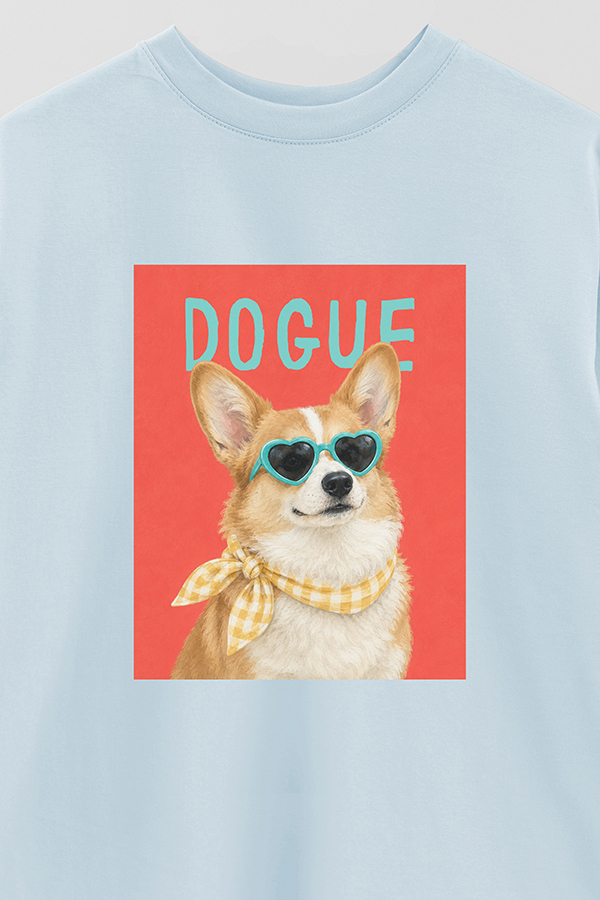 REMERA OVER ESTAMPADA DOGUE GINGHAM CORGI