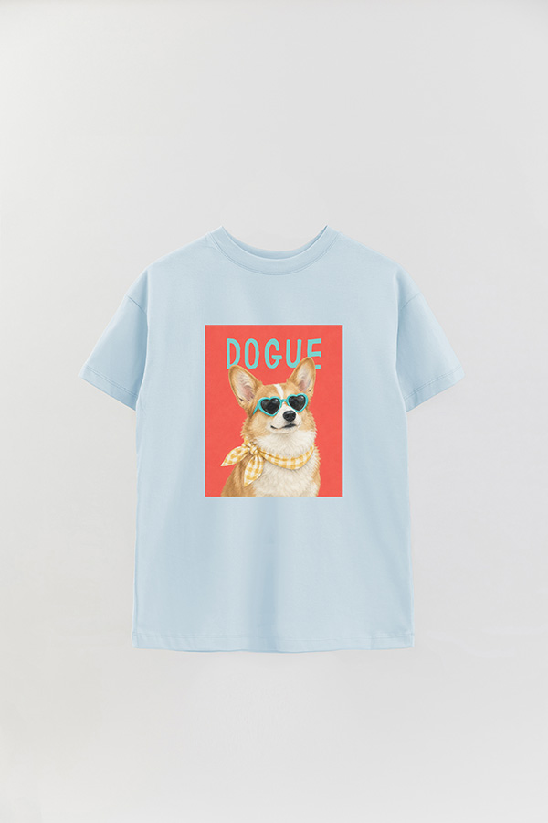 REMERA OVER ESTAMPADA DOGUE GINGHAM CORGI