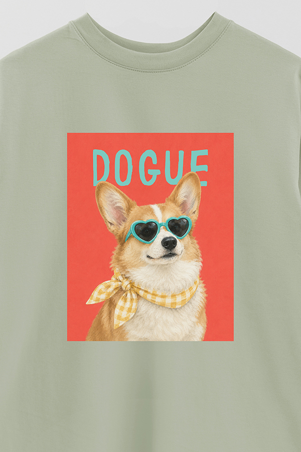 REMERA OVER ESTAMPADA DOGUE GINGHAM CORGI
