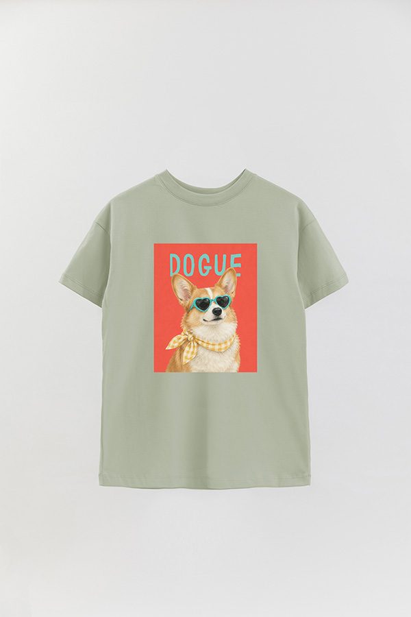 REMERA OVER ESTAMPADA DOGUE GINGHAM CORGI