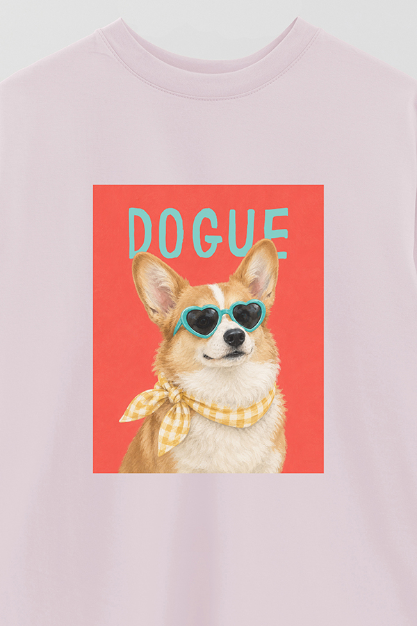 REMERA OVER ESTAMPADA DOGUE GINGHAM CORGI