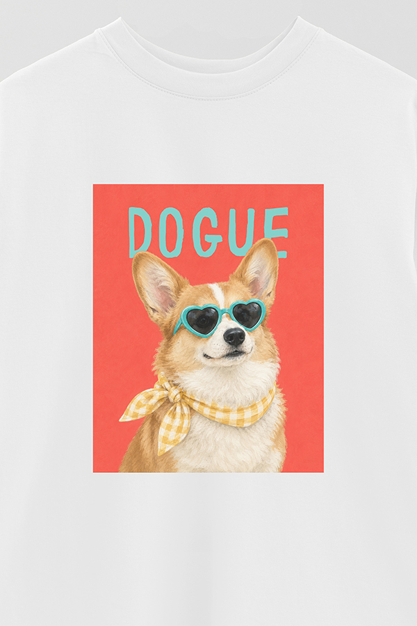 REMERA OVER ESTAMPADA DOGUE GINGHAM CORGI