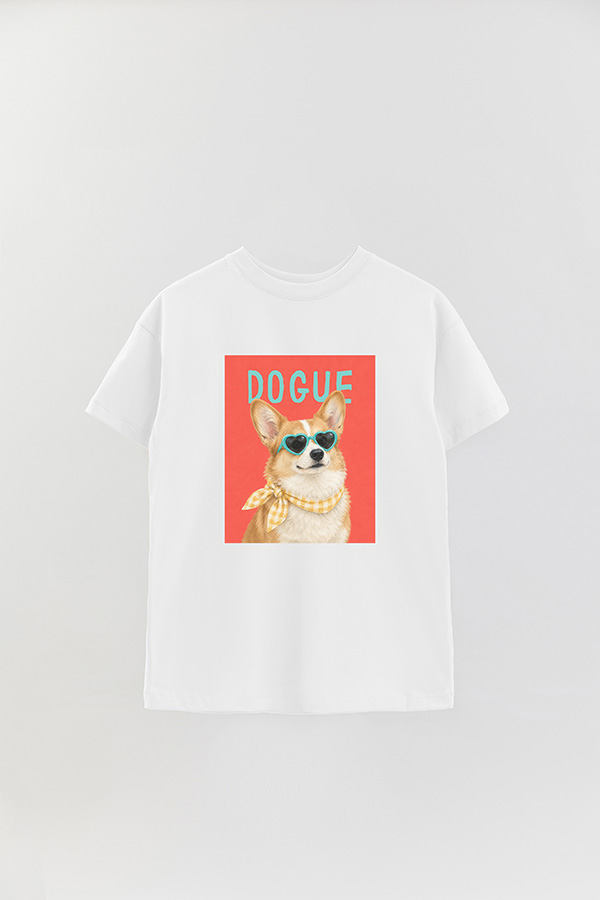 REMERA OVER ESTAMPADA DOGUE GINGHAM CORGI