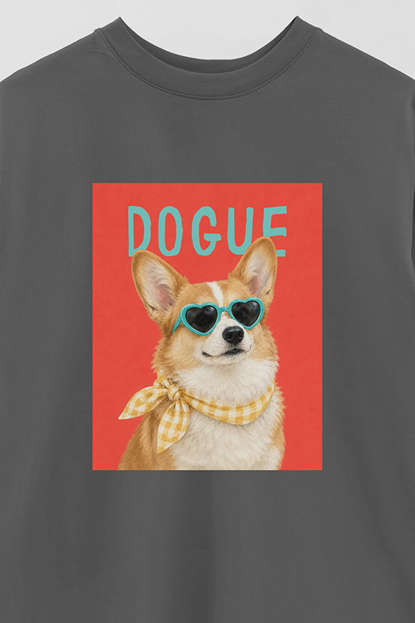REMERA OVER ESTAMPADA DOGUE GINGHAM CORGI