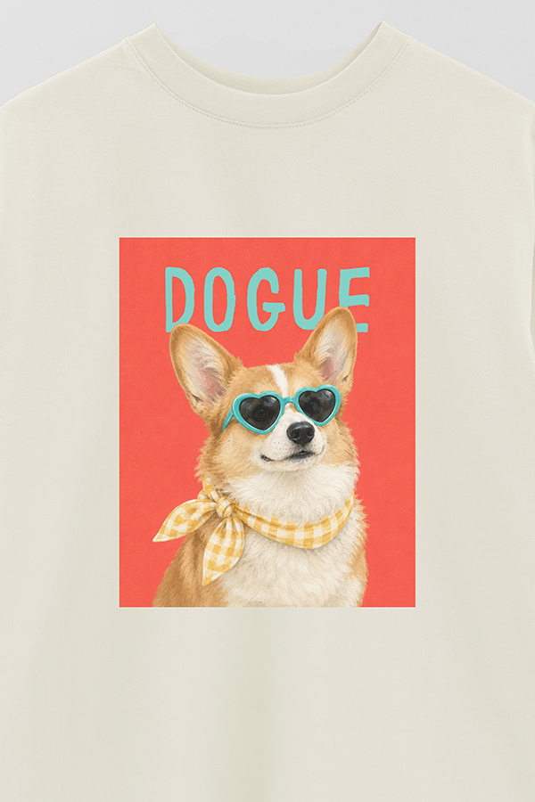 REMERA OVER ESTAMPADA DOGUE GINGHAM CORGI