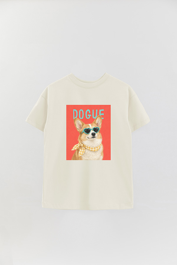REMERA OVER ESTAMPADA DOGUE GINGHAM CORGI