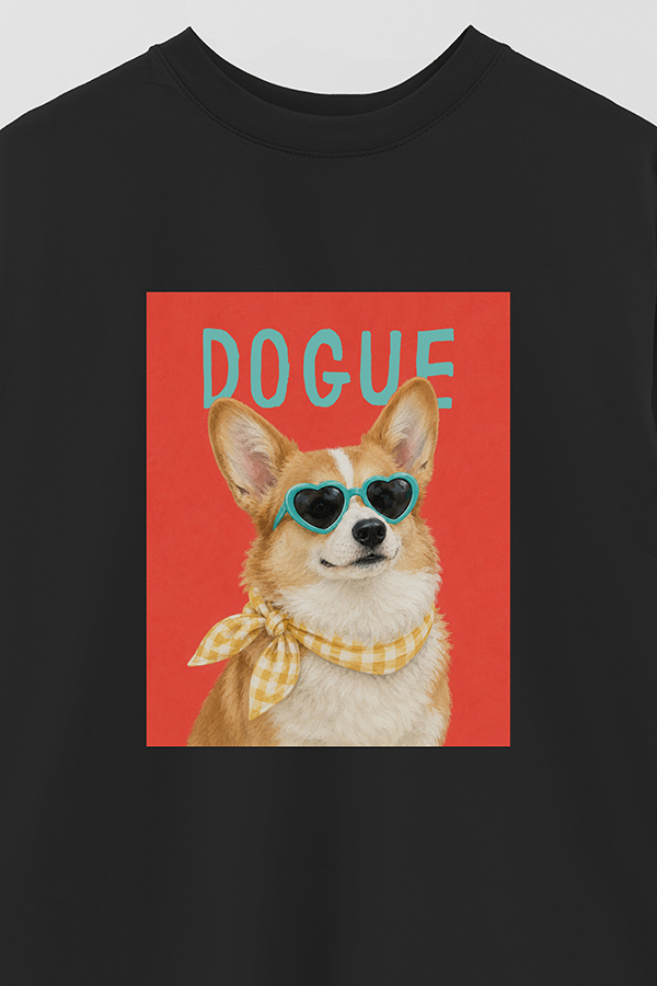 REMERA OVER ESTAMPADA DOGUE GINGHAM CORGI