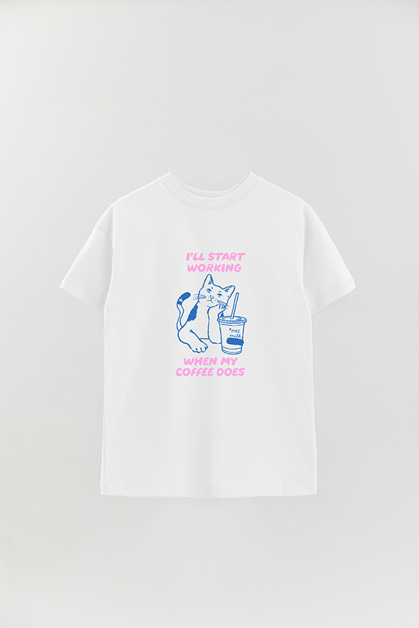 REMERA OVER ESTAMPADA CAT ILL START WORKING