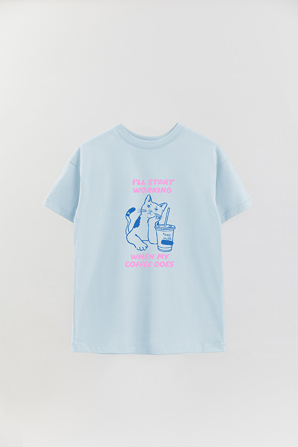 REMERA OVER ESTAMPADA CAT ILL START WORKING