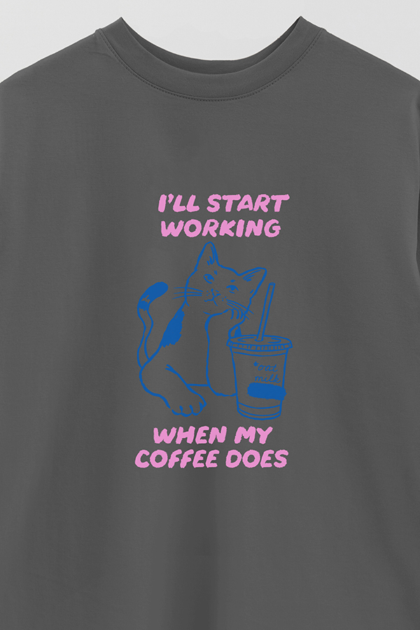 REMERA OVER ESTAMPADA CAT ILL START WORKING