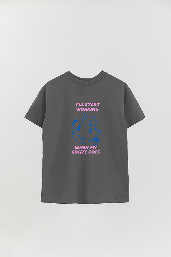 REMERA OVER ESTAMPADA CAT ILL START WORKING