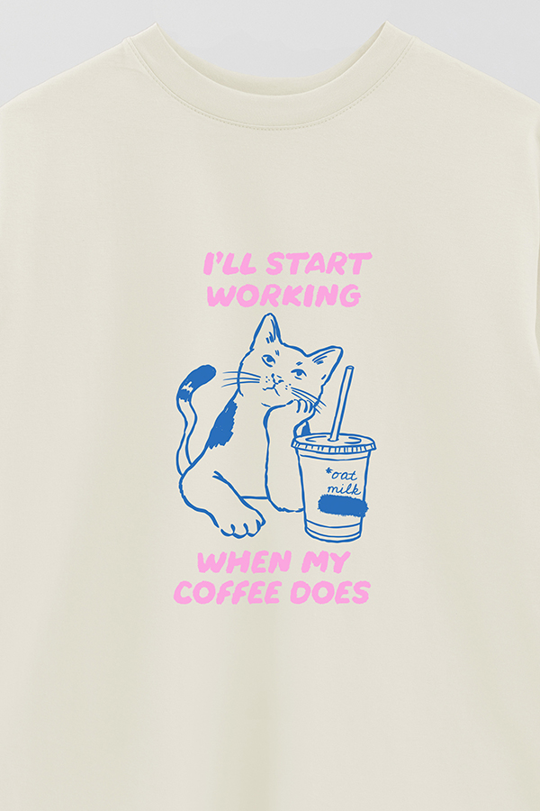 REMERA OVER ESTAMPADA CAT ILL START WORKING