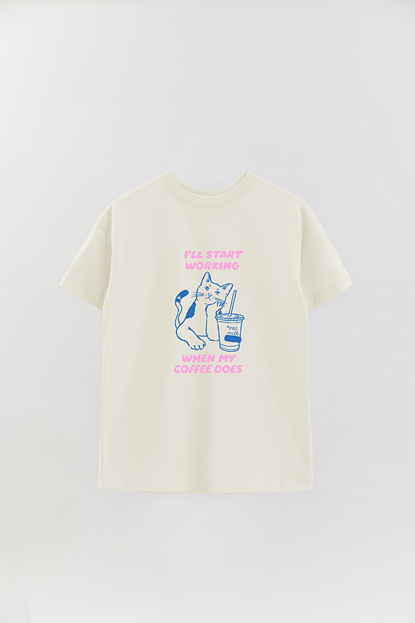 REMERA OVER ESTAMPADA CAT ILL START WORKING