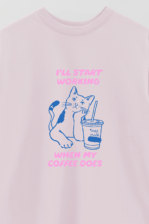 REMERA OVER ESTAMPADA CAT ILL START WORKING