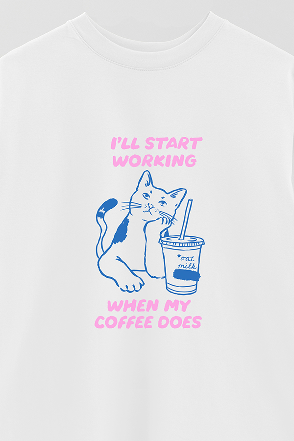REMERA OVER ESTAMPADA CAT ILL START WORKING