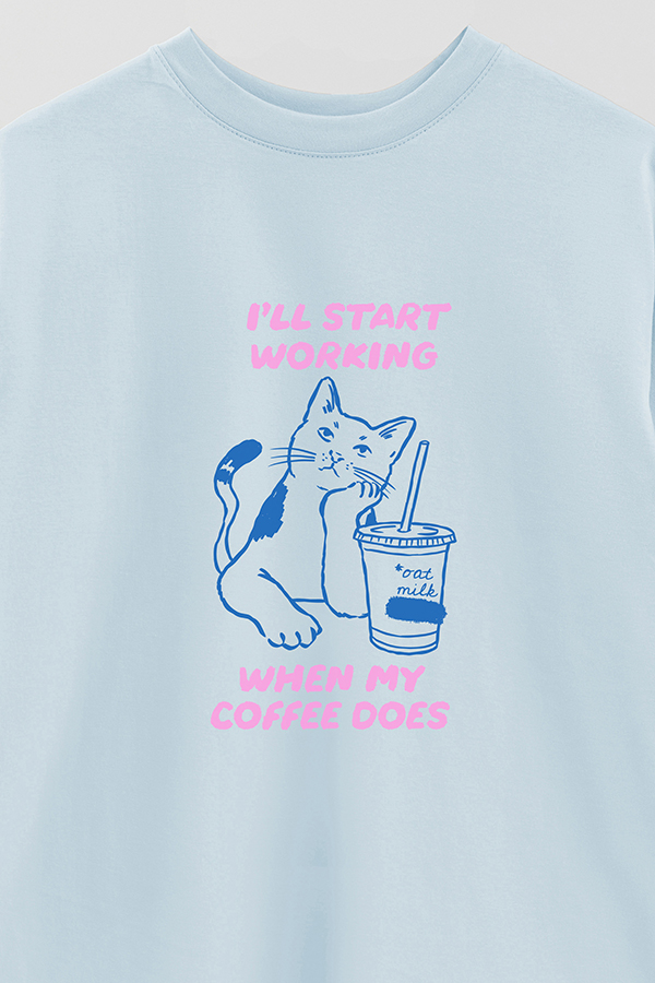 REMERA OVER ESTAMPADA CAT ILL START WORKING